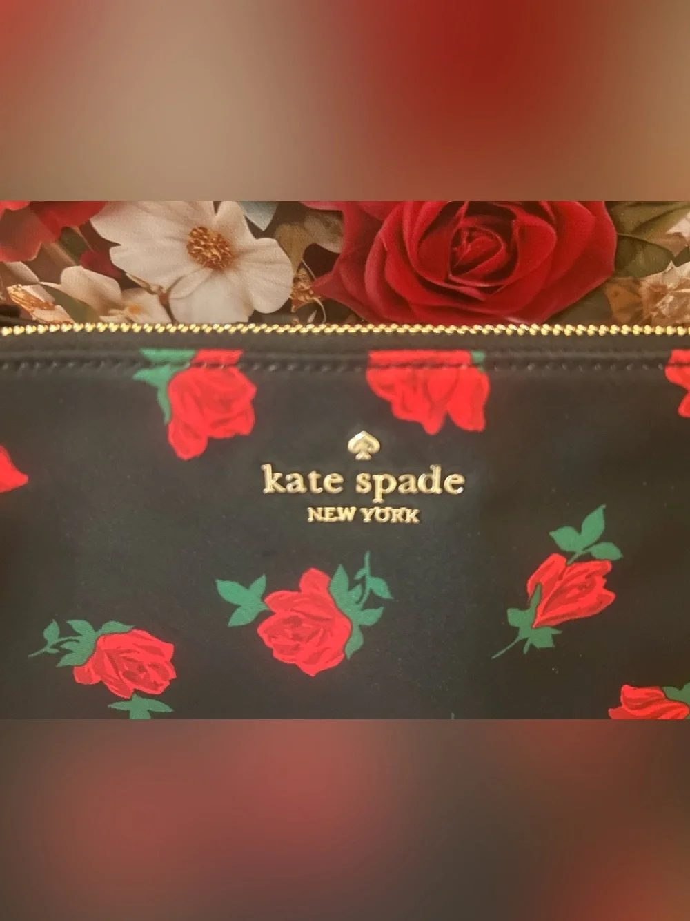kate spade Black Red Rose-Print Wristlet